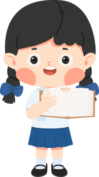 girl holding up school book cartoon png