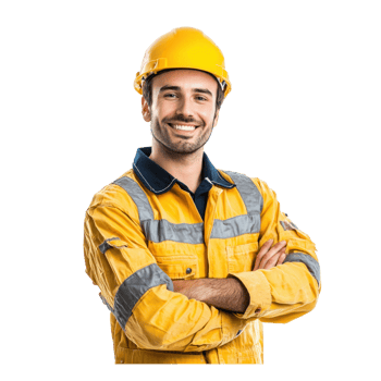 a smiling man in yellow hard hat and yellow work clothes png
