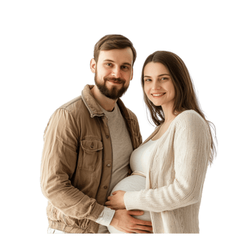 Happy man and his pregnant wife standing isolate on transparent background png