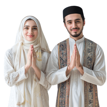 Young couple celebrating Eid mubarak isolate on transparent background png