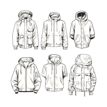 Collection of Winter Jackets and Outerwear in Hand-Drawn Style vector