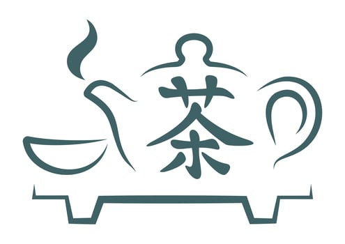 Traditional Chinese tea ceremony illustration in green vector