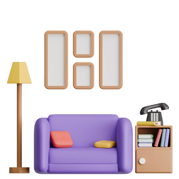 3D Rendering Modern Comfort Chair with Side Floor Lamp and Bookshelf for Interior Design png