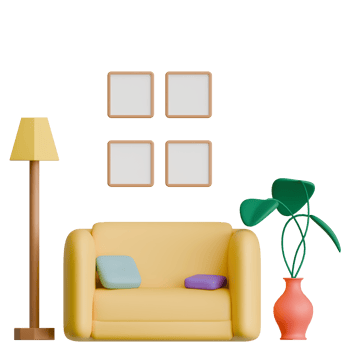 3D Rendering Modern Comfort Chair with Floor Lamp and Flower Pot for Interior Design png