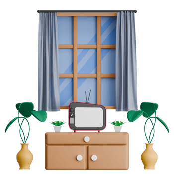 3D Rendering TV Shelf with Plants and Window for Interior Design png