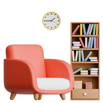3D Rendering Modern Comfort Chair with Bookshelf for Interior Design png