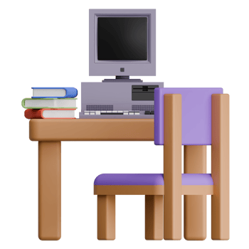 3D Rendering Table with Computer and Books for Interior Design png