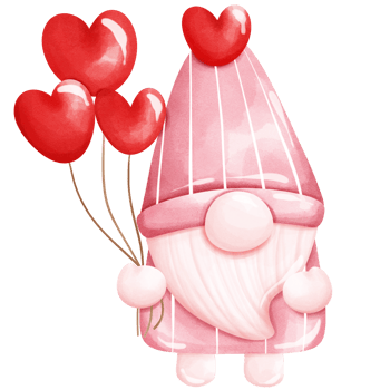 Gnome holding a heart-shaped balloon png