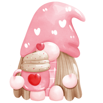 Gnome holding a heart-shaped Valentine's Day cupcake png