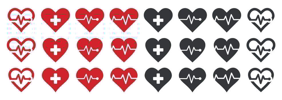 Heart Illustration Icons in Various Styles. Set of Heartbeat and Cardiogram Symbols in Linear Design vector