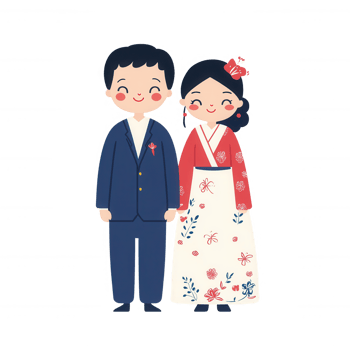 A cheerful couple in traditional attire celebrating love and culture together. png