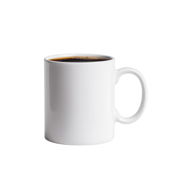 A close-up of a white mug filled with black coffee, ideal for morning routines. png