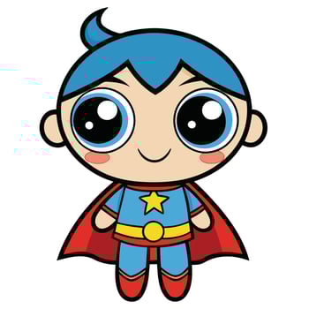 cartoon boy in blue and red cape with big eyes vector