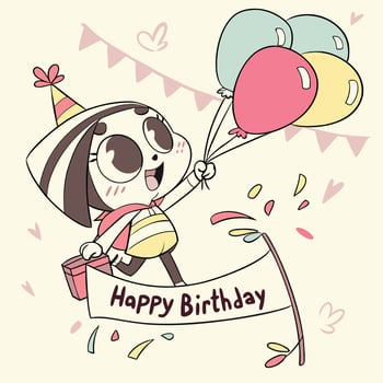 happy birthday cartoon girl holding balloons vector