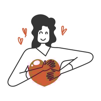 a woman holding a heart in her hands doodle vector