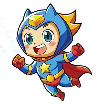 cartoon superhero with blue and red cape on a white background vector