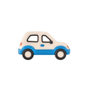 Cute cartoon car toy for kids, featuring a blue and white design, perfect for playtime. png