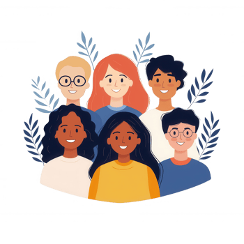 Diverse group of cheerful friends smiling together, showcasing friendship and community. png