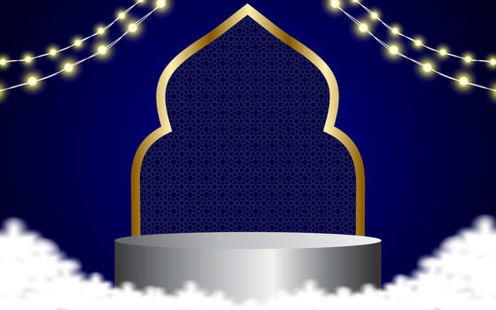 Ramadan kareem background with gold lamp and podium. vector