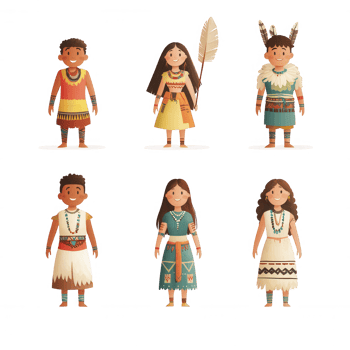 Illustrated characters representing diverse cultural heritage and traditions. png
