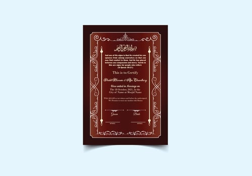 Islamic Contact marriage Nikkah Nama Template Design with Bismillah Caliph vector