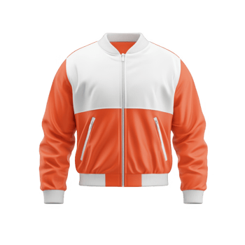 Stylish orange and white bomber jacket on a transparent background. png