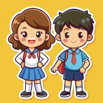 cartoon school boy and girl, standing together vector