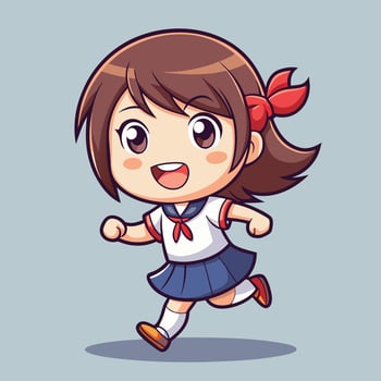 cartoon girl running in school uniform vector