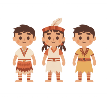 Three young characters in traditional outfits, celebrating cultural heritage and diversity. png