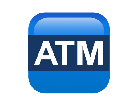 Gradient blue ATM button square icon, represent Automated Teller Machine png