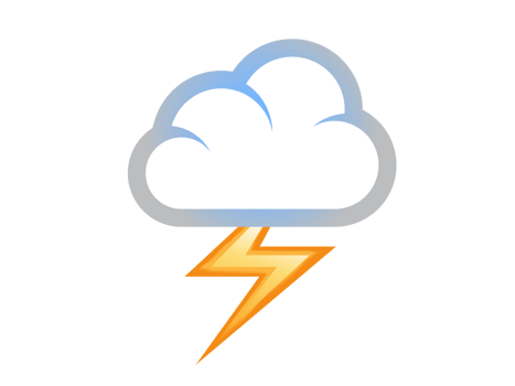 White thunderstorms cloud icon with yellow lightning bolt flash png