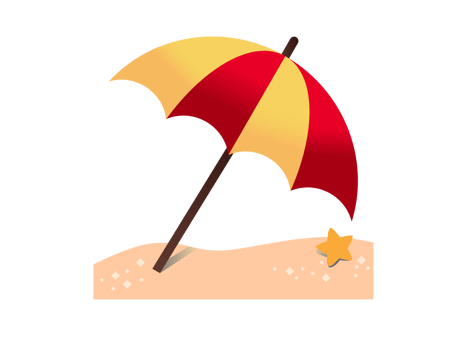 Orange, red striped opened beach umbrella on ground icon png