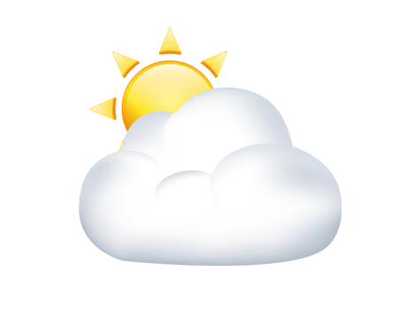 Shinny gradient yellow sun behind big white cloud icon png