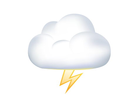 White thunderstorms cloud icon with yellow lightning bolt flash from thundercloud png