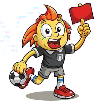cartoon soccer player holding a red card illustration vector