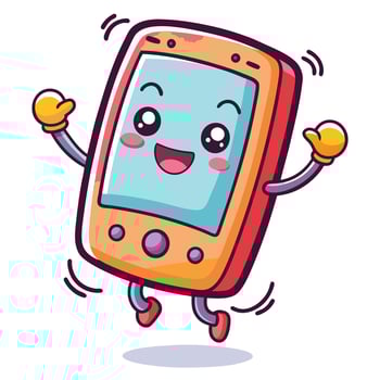 a cartoon phone character dancing and waving vector