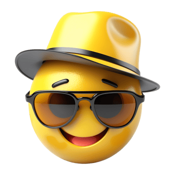 3D Trendy Yellow Emoticon with Fashionable Sunglasses and Hat on isolate background png
