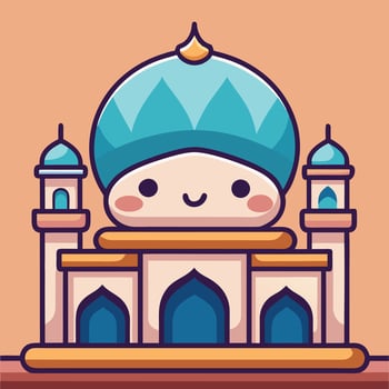 cartoon islamic mosque with blue dome vector