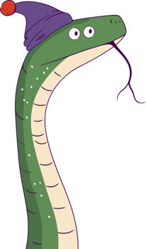 Cartoon Snake with Winter Hat - Humorous Animal Illustration for Seasonal Themes png