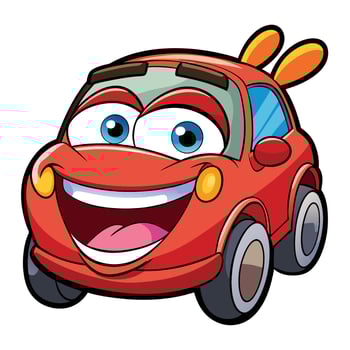 cartoon car with big eyes and smiling face vector