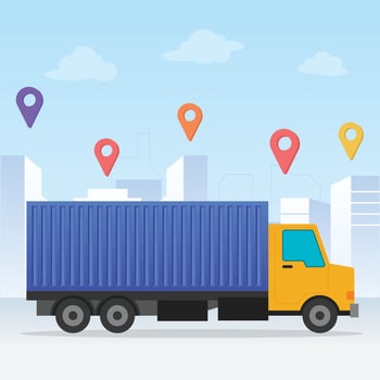 Delivery service truck container with city background vector