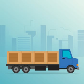 Delivery service truck boxes with city background vector
