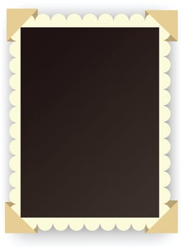 Vintage photo frame with scalloped edges and adhesive corners is waiting for a picture, isolated on white background, with gradient and shadow vector