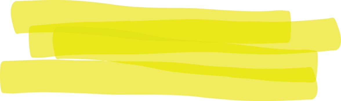 Three overlapping horizontal highlighter strokes in a vibrant yellow hue create a striking visual element against a clean white background, adding a pop of color and emphasis vector