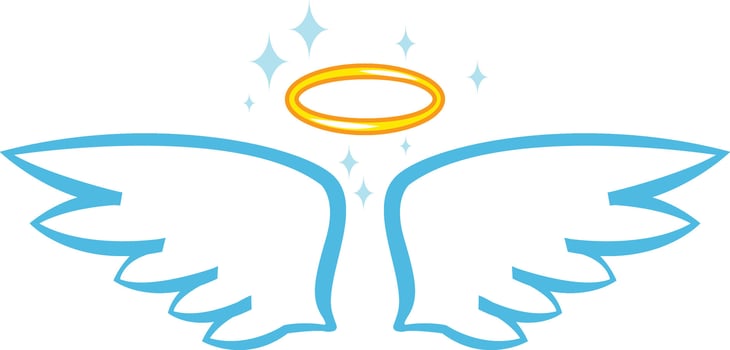Cartoon depiction of angel wings and a halo radiating with bright sparkles, symbolizing purity, innocence, spirituality, love, hope, and unwavering faith vector