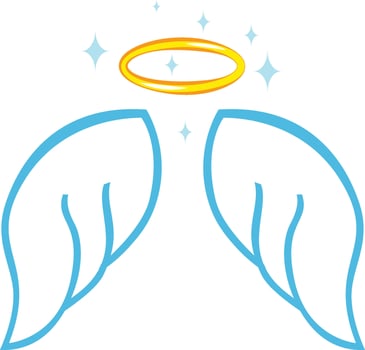 Cartoon drawing of angel wings and halo shining with bright sparkles representing purity, innocence, and spiritual grace, perfect for religious or celestial themes vector