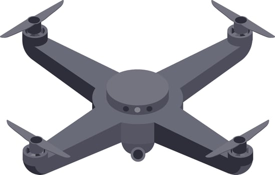 Modern quadcopter drone hovering in mid air, featuring advanced camera and sensors, with propellers spinning energetically, prepared for capturing stunning aerial photography and videography vector