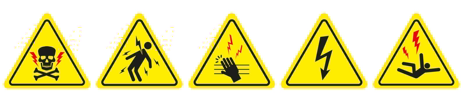 Triangular yellow electrical hazard signs. vector