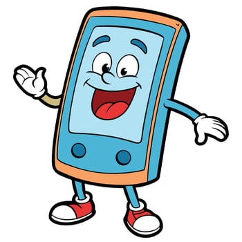 a cartoon mobile phone character waving on a white background vector