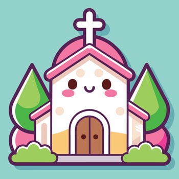 a cartoon church with a cross on top on a white background vector